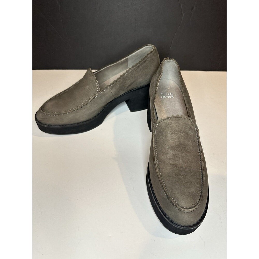 NWOT Eileen Fisher Harria loafers chunky platform gray black heel slip-on new 9